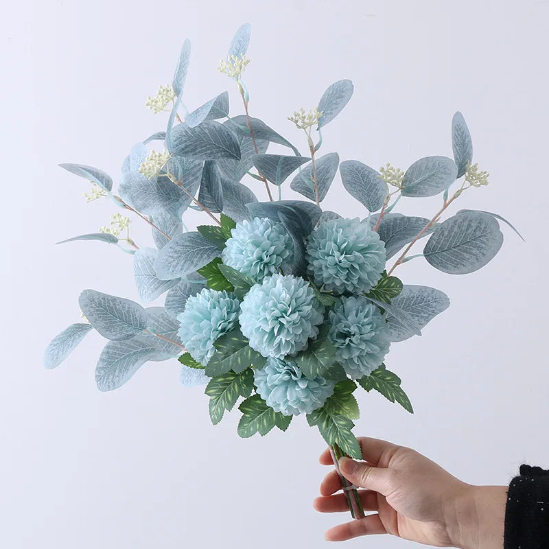 bouquet fleurs artificielles hortensia moderne décoration intérieure mariage bleu blanc vert