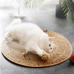 tapis gratter chat tissé main spirale beige clair protection meuble accessoire intérieur balle jouet