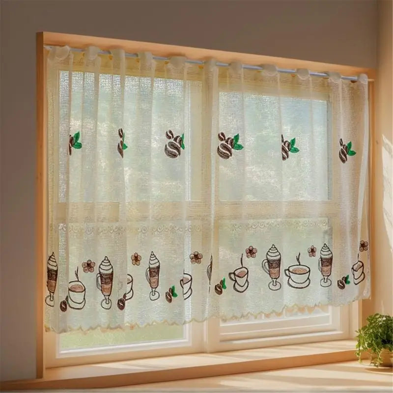 rideau moderne beige motif crème glacée polyester légèrement transparent translucide oeilletsextérieur decoration