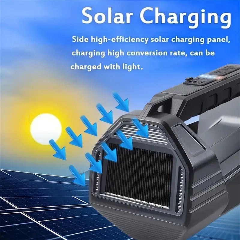 lampe torche led rechargeable solaire noire anti dérapante moderne poignée ergonomique