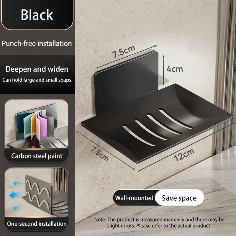 porte savon mural gris noir blanc moderne rainures drainage adhésif minimaliste salle bain