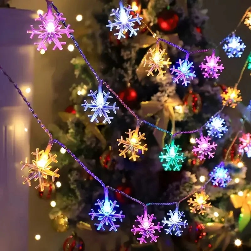 guirlande lumineuse flocons neige multicolore blanc doré moderne décoration noël anniversaire mariage festive