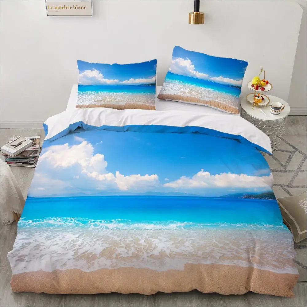 Parure de lit tropicale bleue et sable
