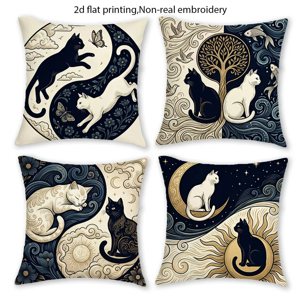 housses coussin imprimées boho chats papillons fleurs moderne 45x45cm respectueux environnement non toxique polyester