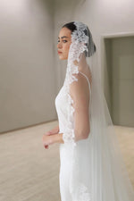 voile mariée dentelle polyester blanc crème classique élégant translucide bordure dentelle