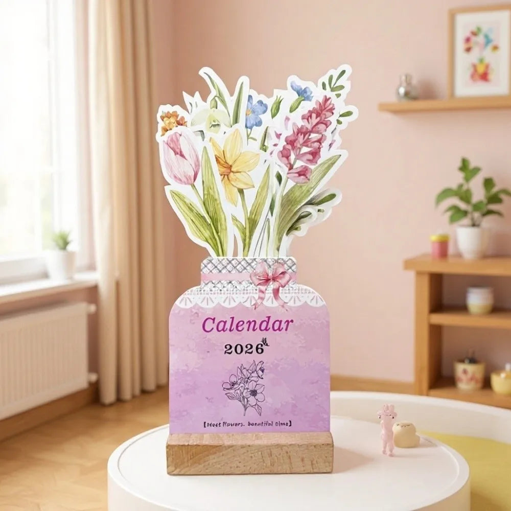calendrier mural floral 2026 couleurs vives motifs traditionnels artistique support bois
