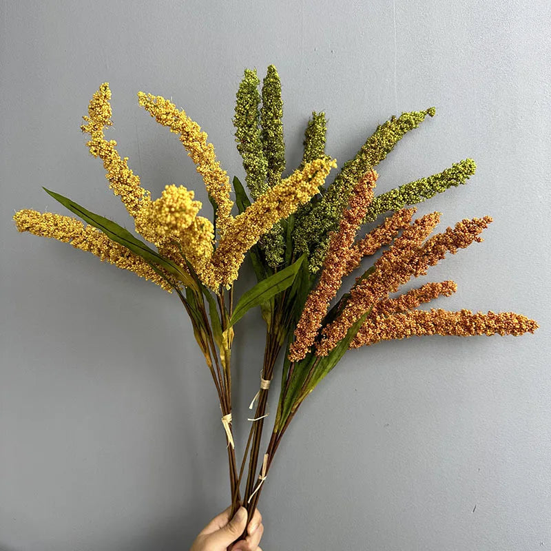 décoration intérieure bouquets artificiels graminées naturels couleurs vert jaune orange