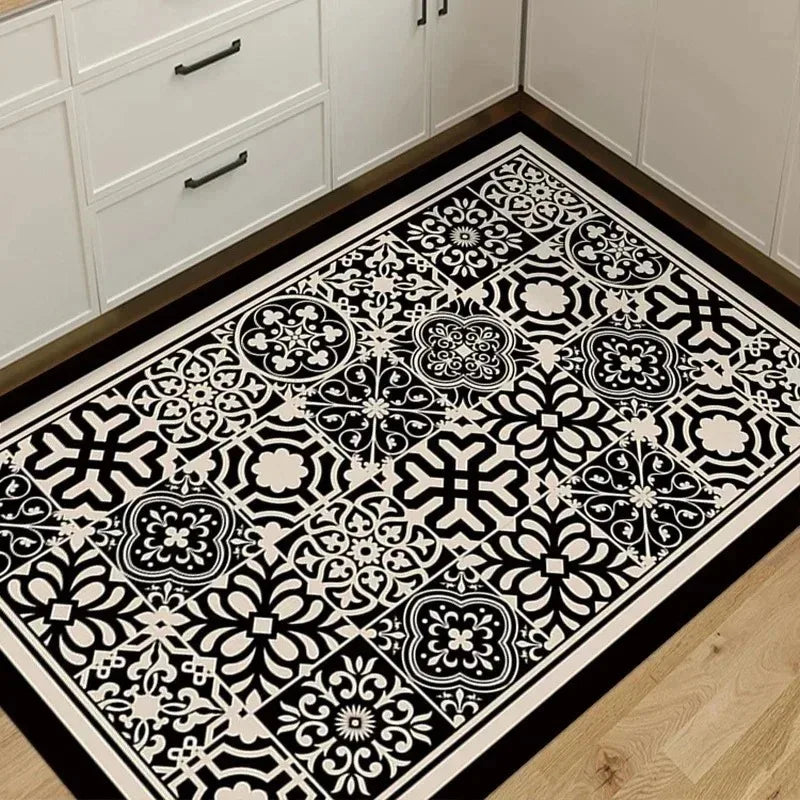 tapis noir blanc moderne élégant motifs géométriques texture douce salon chambre salle bain anti