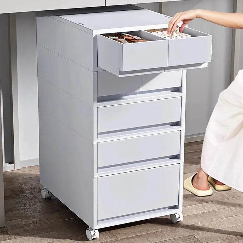 meuble tiroirs mobile moderne gris clair roulettes étages rangement 40L