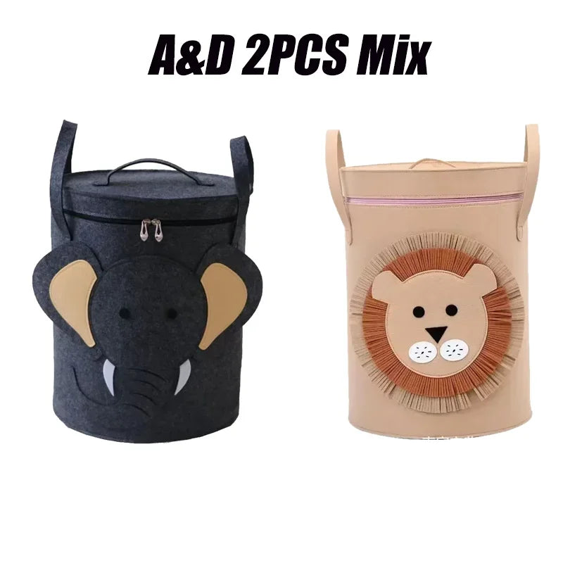 paniers rangement animaux tigre crocodile éléphant jouets gris vert beige couvercle poignées amovibles enfants
