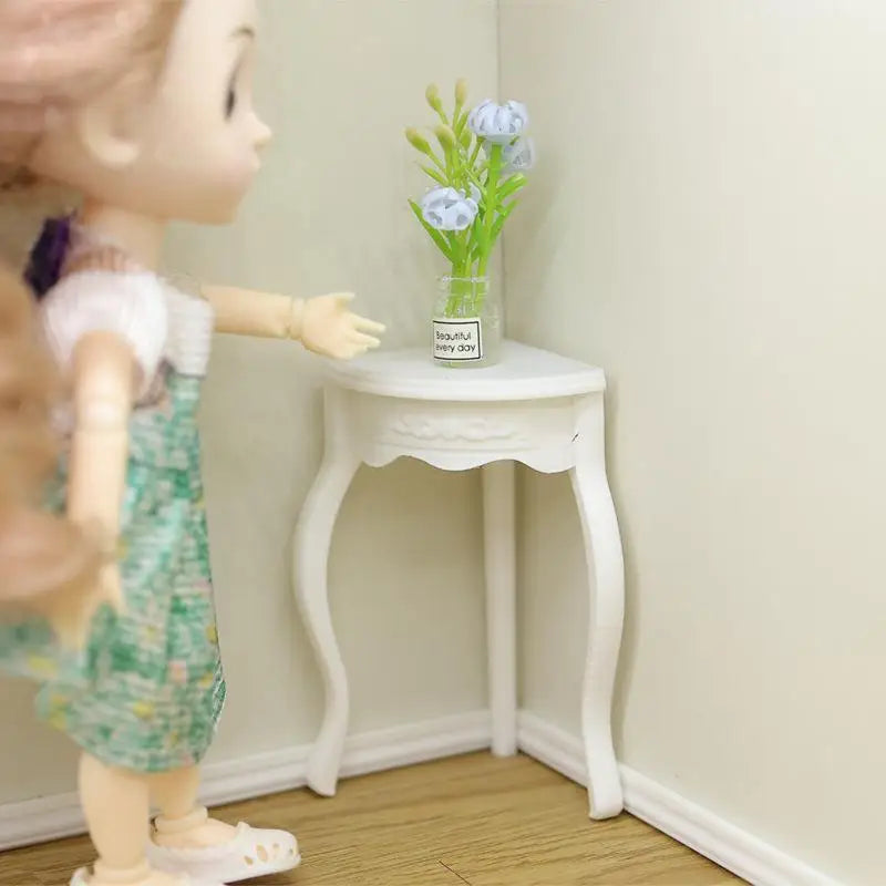 mini table thé résine blanche classique vase fleurs artificielles accessoire maison poupée décoration jouet