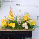 décoration mariage roses jaunes orchidées feuilles verte romantique élégant extérieur artificiel