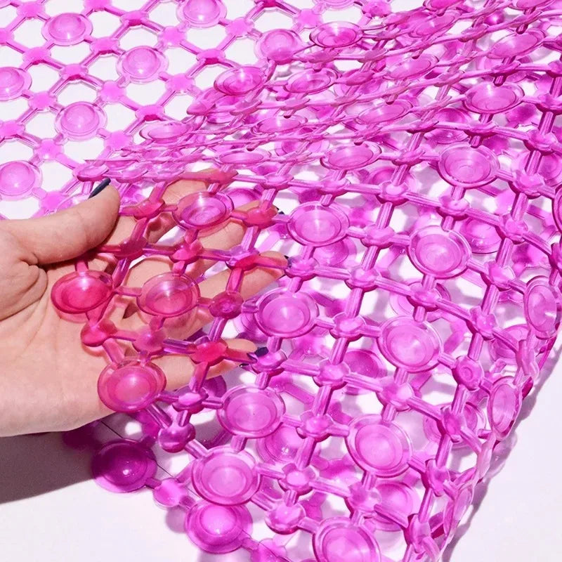 tapis bain antidérapant transparent moderne ventouses billes pliable serviette rose blanc minimaliste