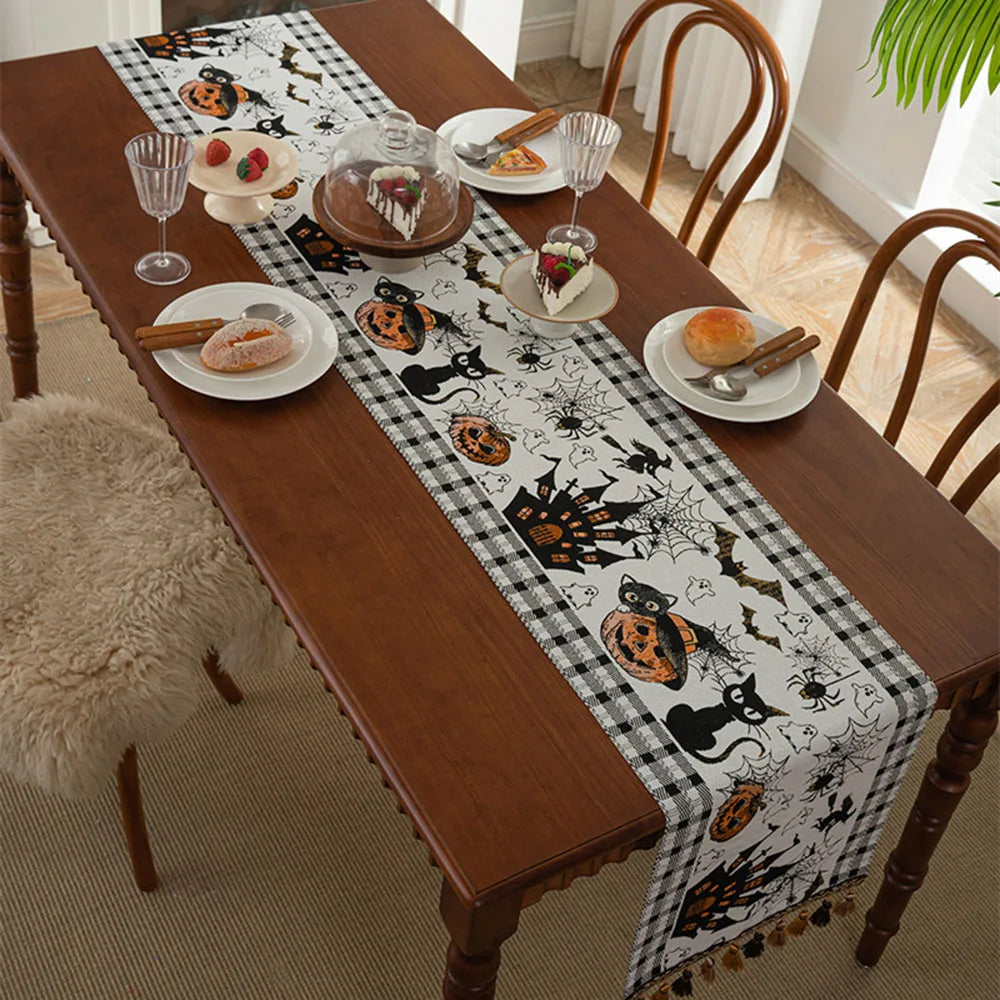 tableau halloween citrouille fantôme araignée château tassel blanc orange beige
