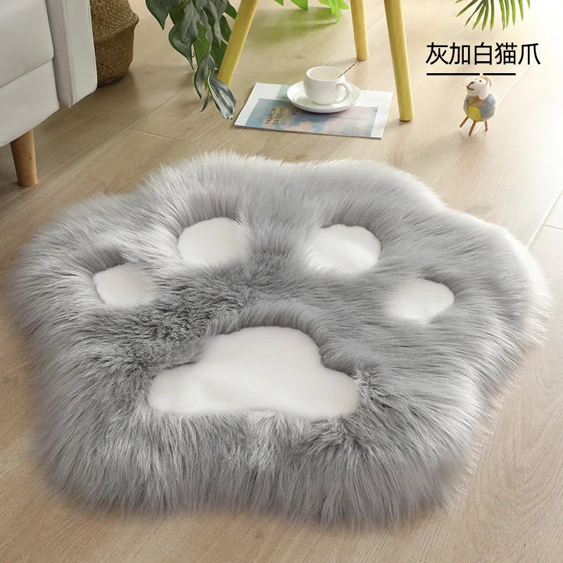 tapis blanc rose pâle motif pattes chat doux fourré acrylique daim moderne chambre maison