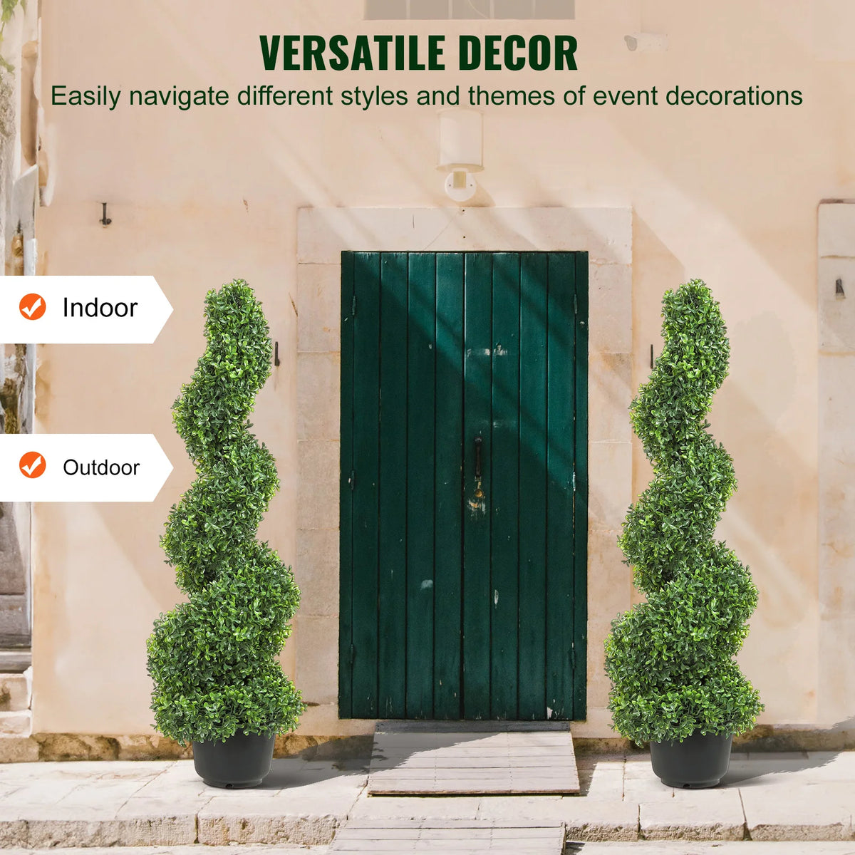 topiaire artificielle feuilles rondes dense moderne pot noir extérieure verte grande hauteur decoration