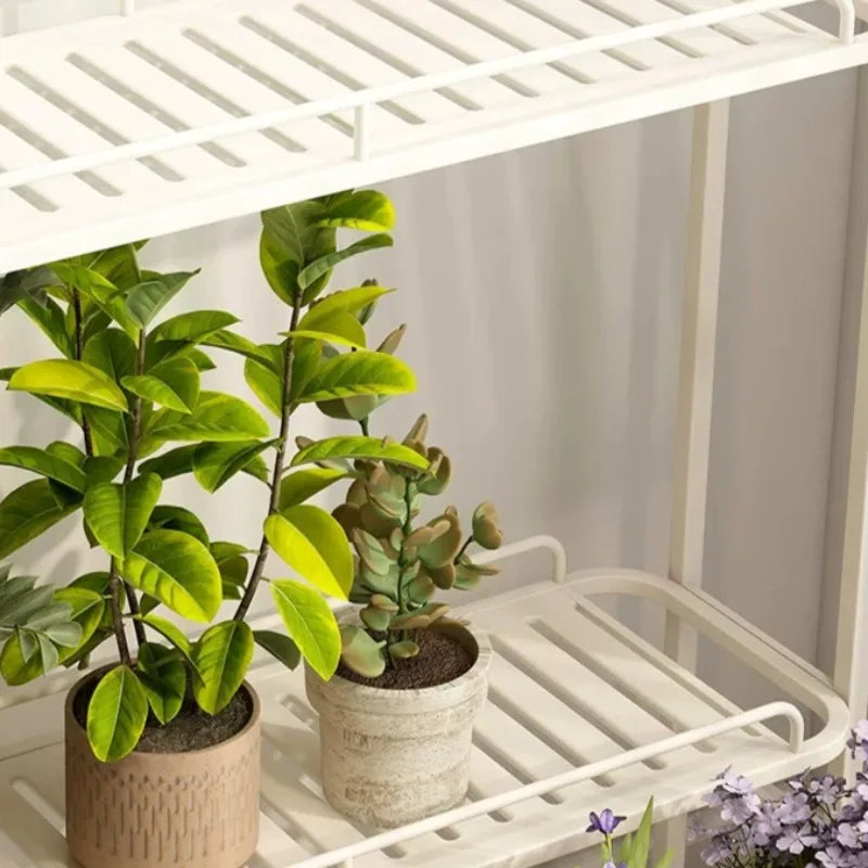étagère métal mobile moderne roulettes blanc noir plante pot extérieur assemblage facile