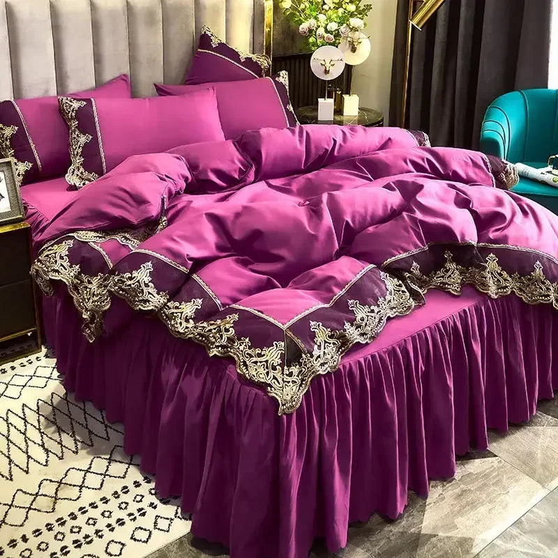 ensemble literie complet couvre lit bleu marine broderie dorée drap taies oreiller classique