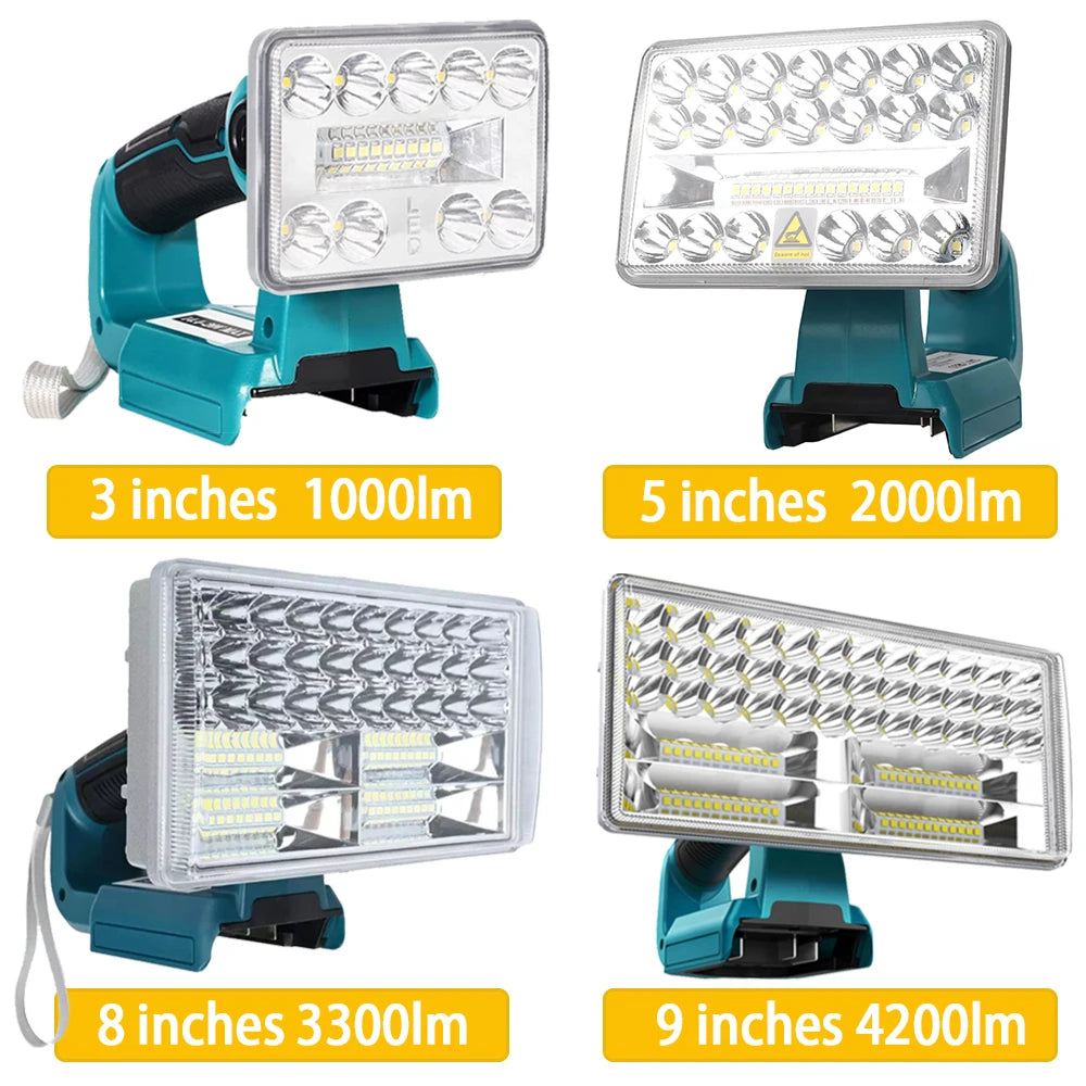 lampe travail led sans fil bleu gris moderne 3000 lumens 40w rechargeable poignée souple