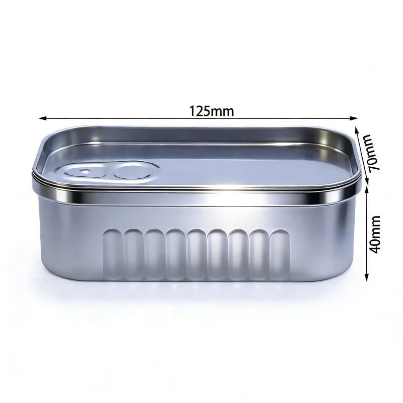 boîte métallique argentée rangement réutilisable moderne 125x70x40mm sardines forme kitchen desk bedroom