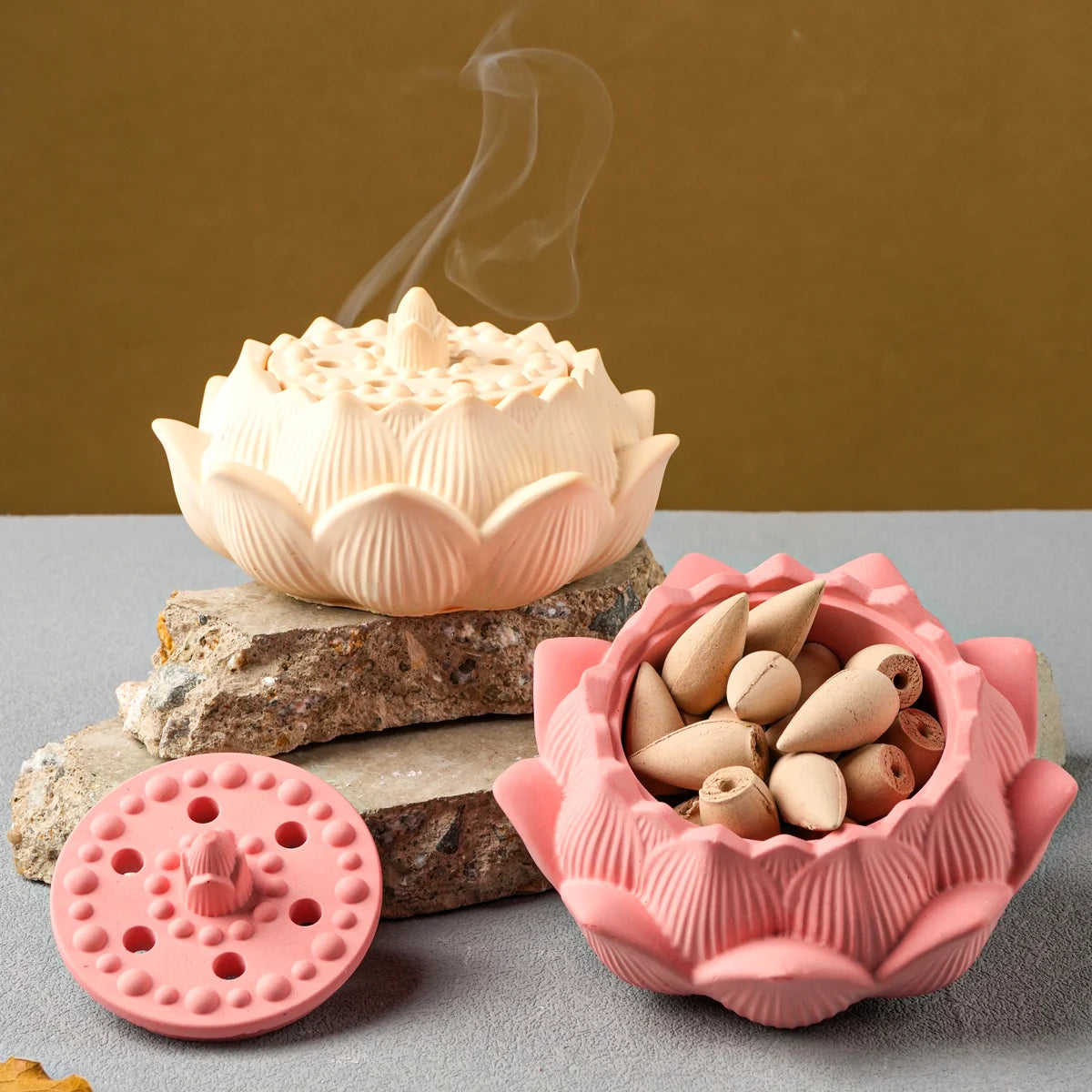 diffuseur encens bougie fleur lotus beige rose relief moderne zen