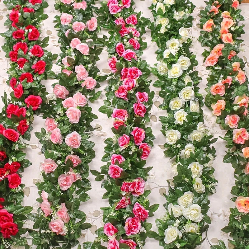 guirlande décorative fleurs roses blanches vertes intérieur mariage champêtre