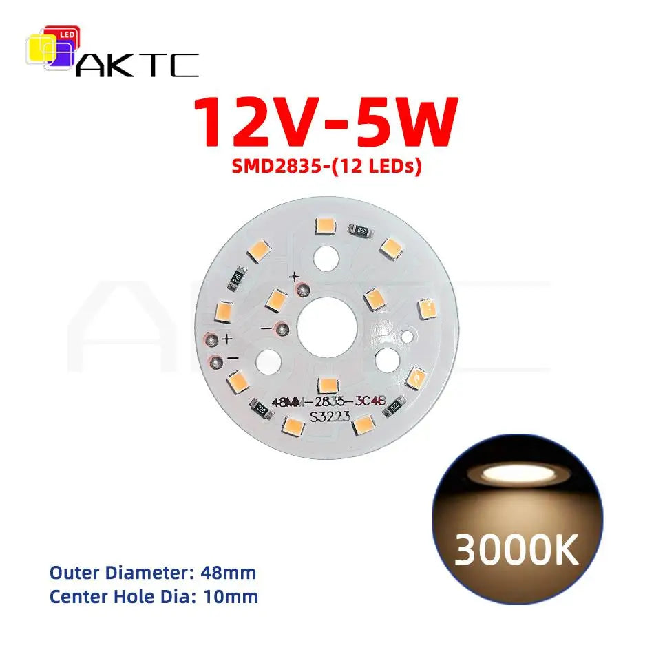 source led 12v 5w 7w smd2835 alu blanc chaud froid 48mm 65mm