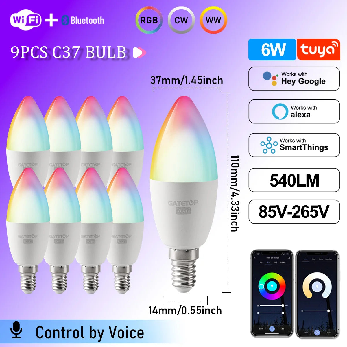 ampoule led intelligente e14 blanc multicolore effet flamme transparent moderne 2700k 6500k wifi alexa
