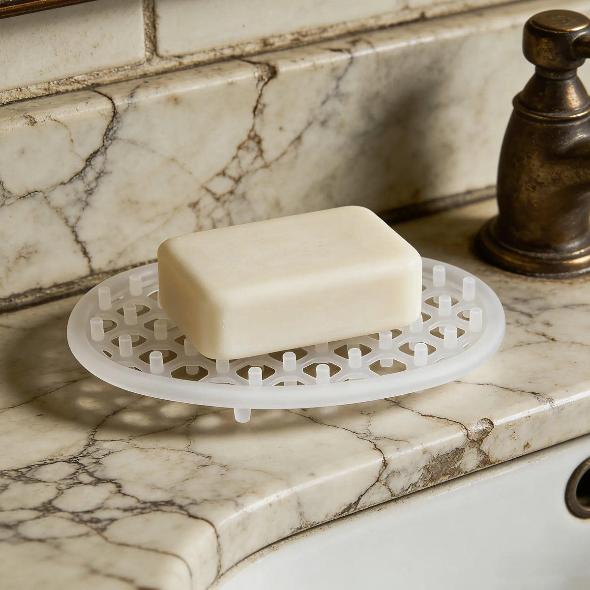 porte savon silicone drainage moderne blanc translucide hexagonal salle bain évier