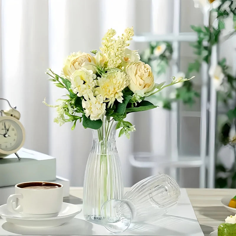 vases transparents classiques décoration table fleurs artificielles arrangement floral inébranlables durable