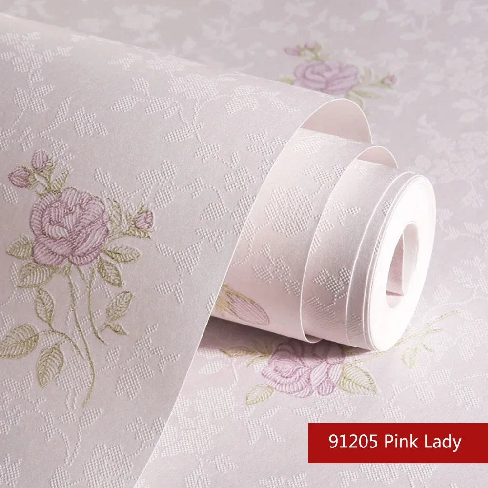 papier peint floral texturé blanc cassé rose violet bleu vert chambre salon étude enfants