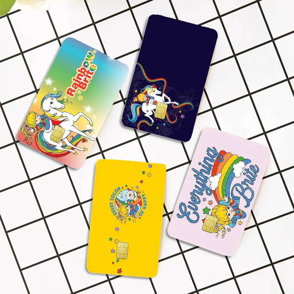 sticker carte crédit rainbow brite dessin animé adhésif réutilisable waterproof multicolore