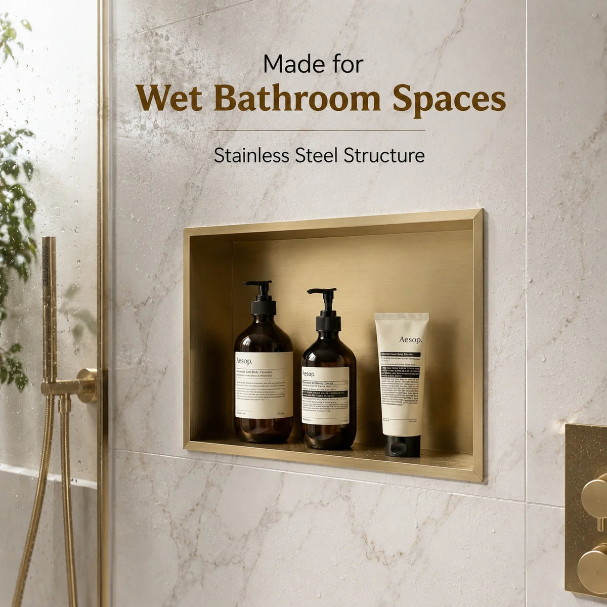 niche douche acier brossé champagne doré moderne résistante rouille rangement salle bain
