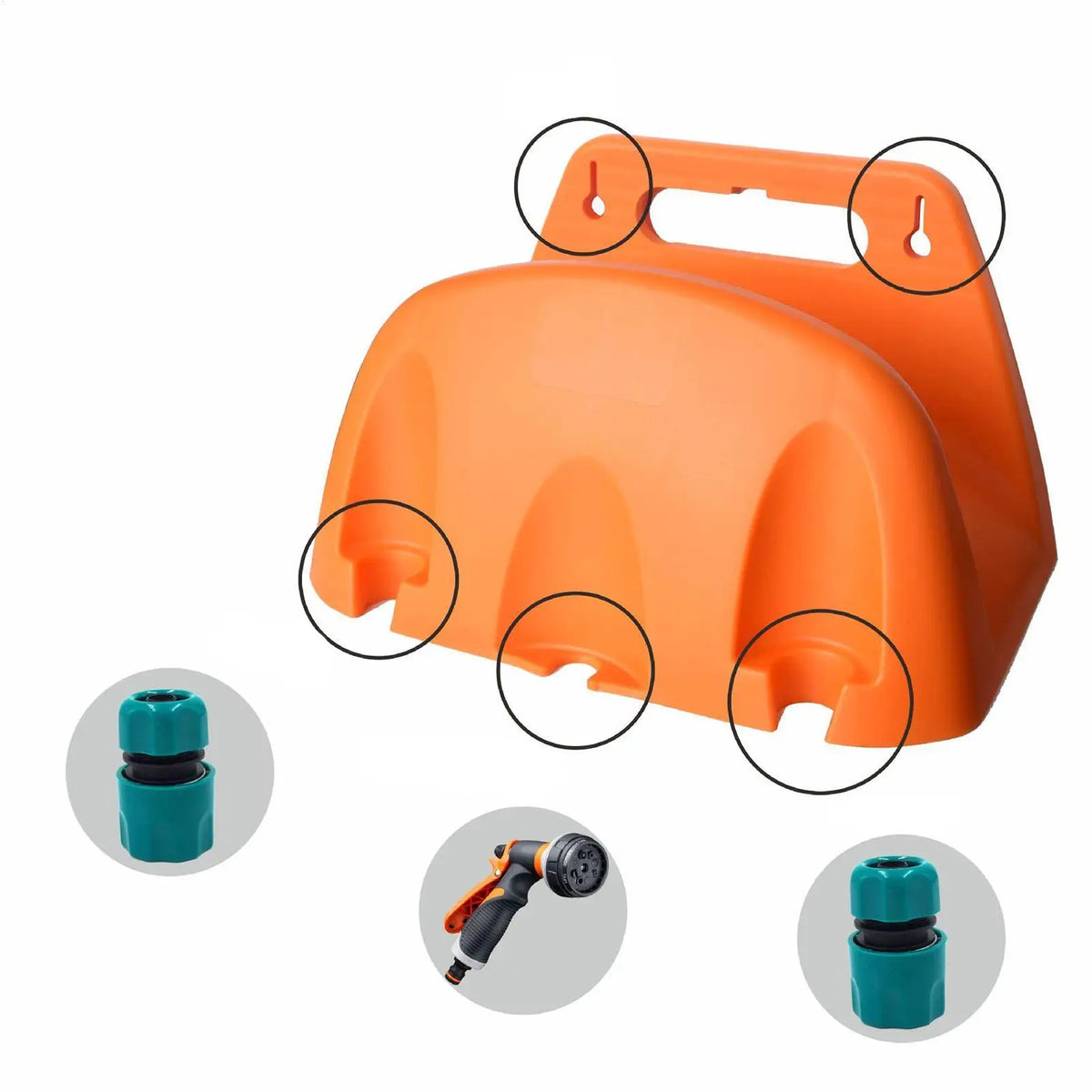 enrouleur tuyau d'arrosage mural réglable orange fixations pistolet eau utilitaire maison