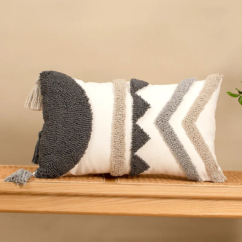 housse coussin bohème géométrique franges polyester 45x45cm 30x50cm décoration salon chambre voiture