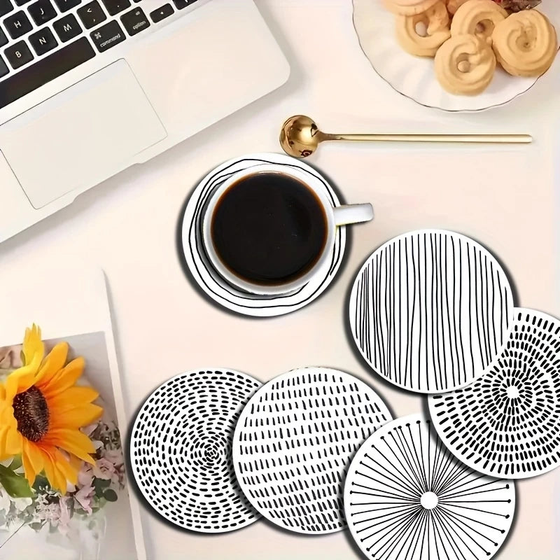 coasters bois blanc rayures noires spirales modernes décoration intérieure 14+