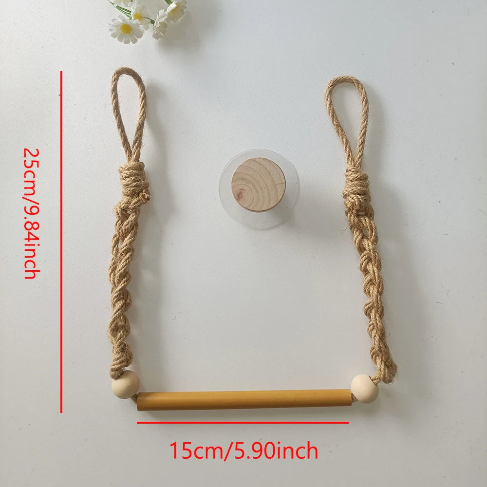 porte papier toilette bohème bois clair beige corde fixations murales rustique 25cm 15cm