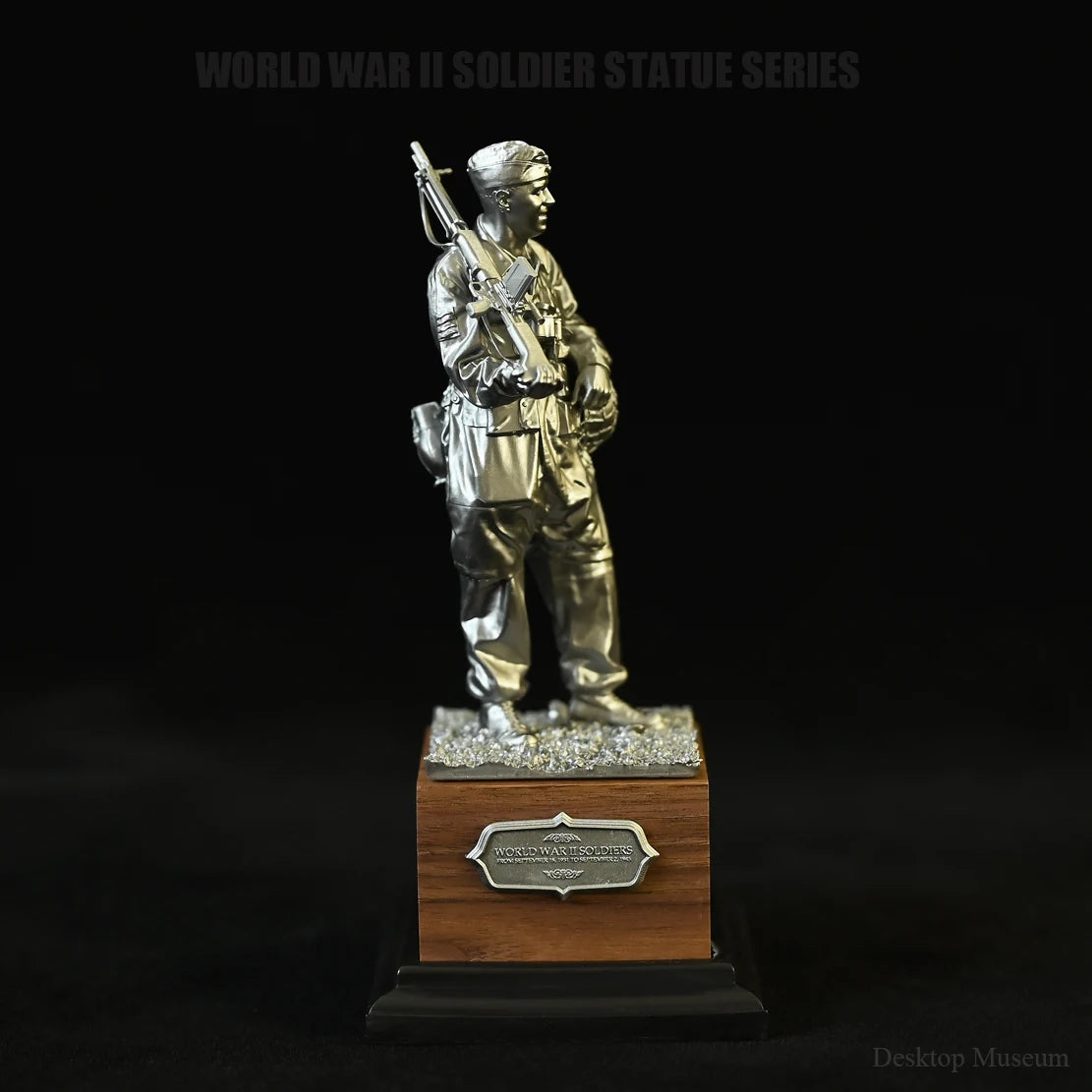 statuettes soldat guerre mondiale argenté marron réaliste base bois socle noir