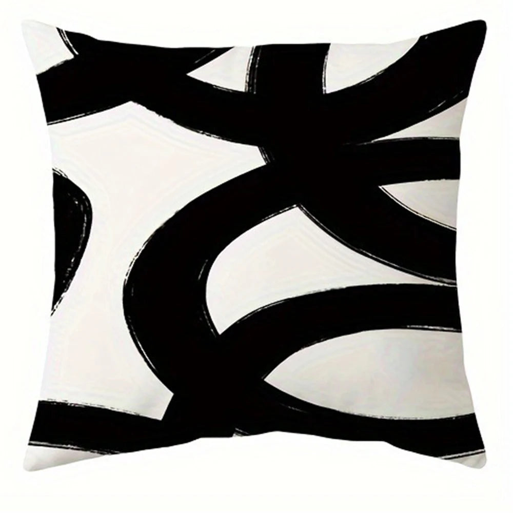 taies d'oreiller imprimées motif abstrait noir blanc contemporaines 45x45cm opaques maison hospitalière