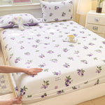 Drap housse fleuri bleu marine avec taies d'oreiller assorties