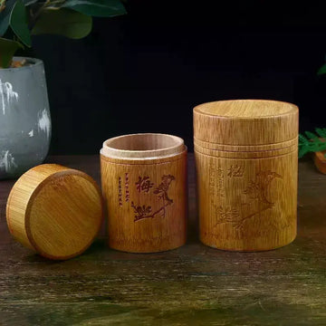 boîtes thé bois gravées motifs bambou traditionnel rangement épices naturel bruns motifs feuillesbranches