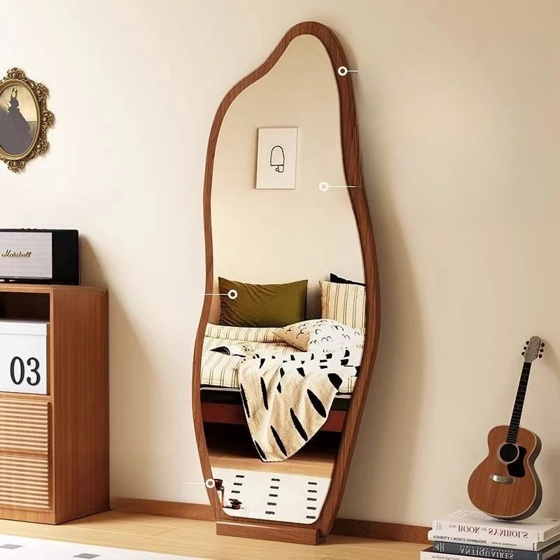 miroir moderne blanc noir ovale complet étagères intégrées pieds salon chambre