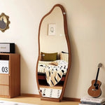 miroir moderne blanc noir ovale complet étagères intégrées pieds salon chambre
