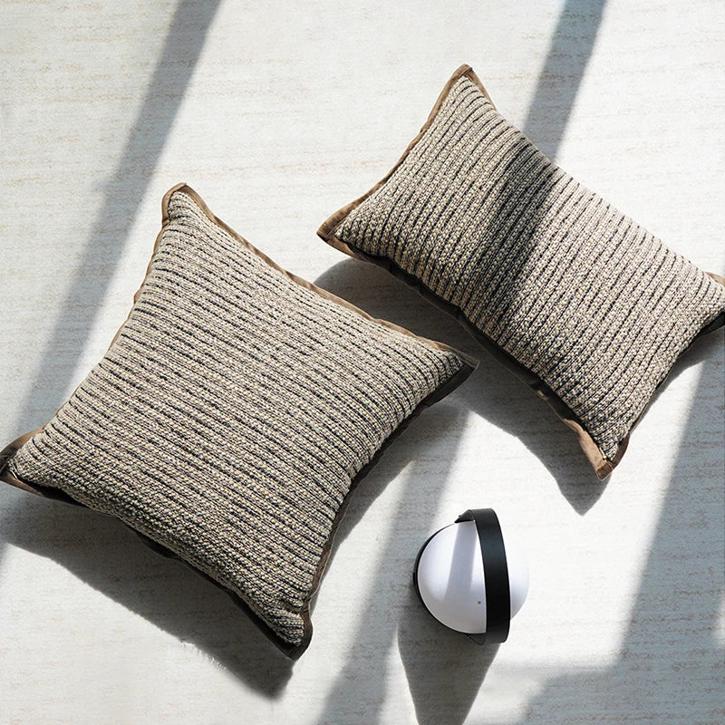 housse coussin beige rayé moderne adhésif 100 polyester 30x50 45x45 50x50