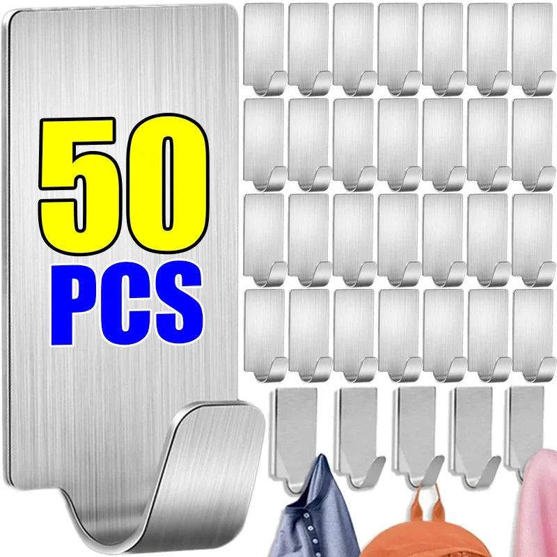crochet mural robuste acier inoxydable adhésif moderne sac serviettes clés organisateur cuisine 10pcs argenté