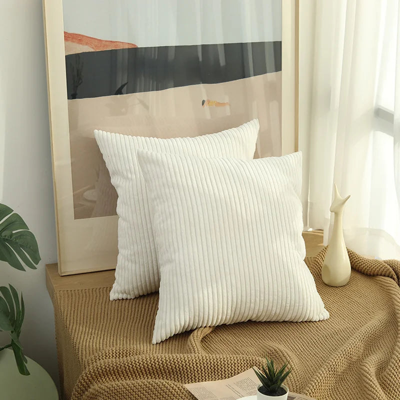 taies d'oreiller côtelées marron beige bleu moderne housse coussin lit chambre 45cm carré polyester