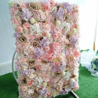 panneau mural fleurs artificielles rose blanc beige violet dense romantique mariage structure métalliquearrière