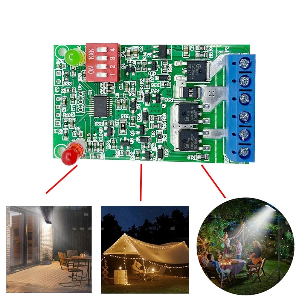 contrôleur solaire batterie lithium circuit imprimé lampe extérieure jardin camping vert électronique led boutons