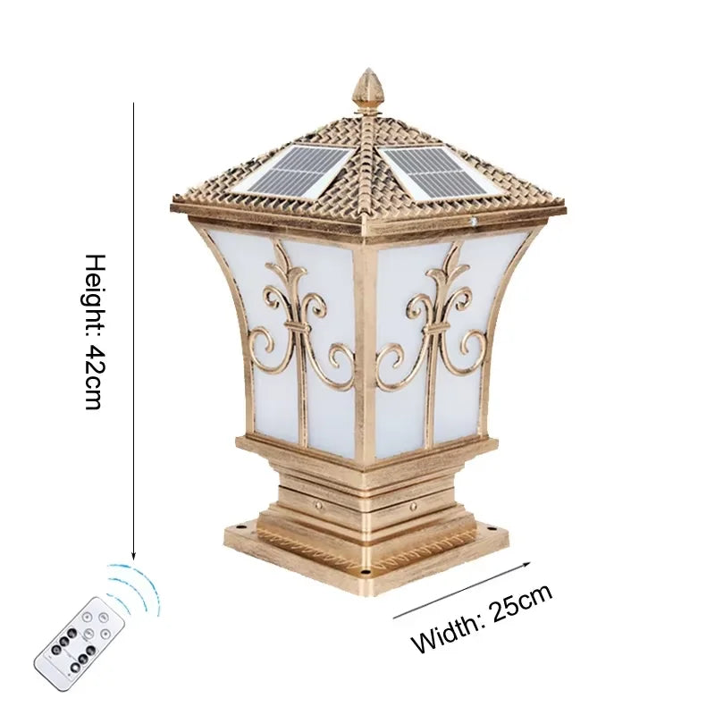 lampe solaire dorée ornementation florale classique éclairage extérieur vintage autoinstallationénergie solaire