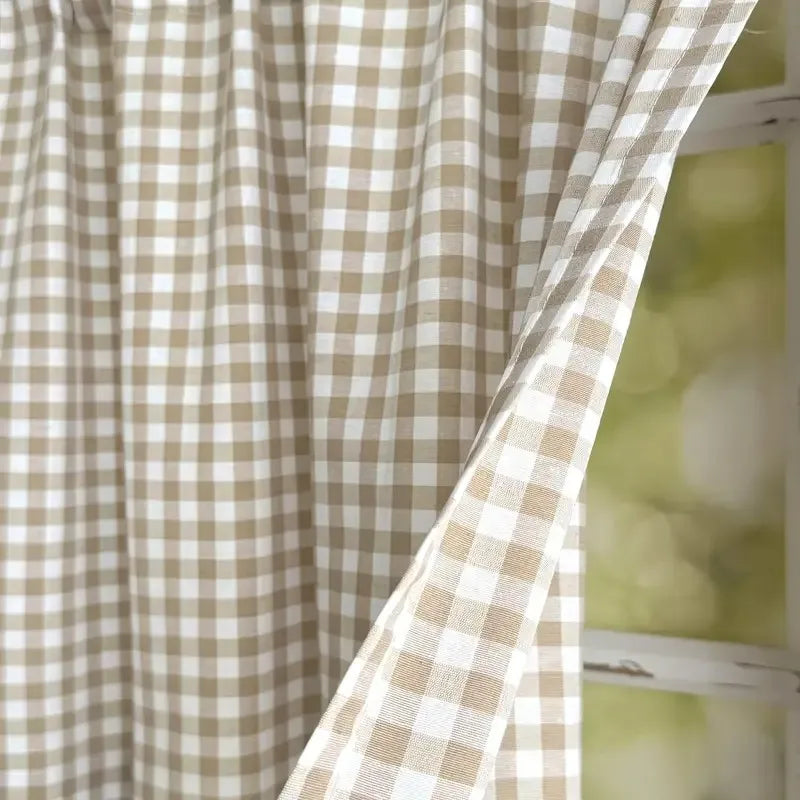 rideau rustique beige carreaux petite taille opacité cuisine fenetre polyester